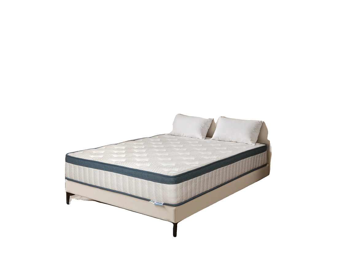 Colchón de muelles ensacados, soporte ortopédico, blanco y azul, 160x200x25cm, blanco