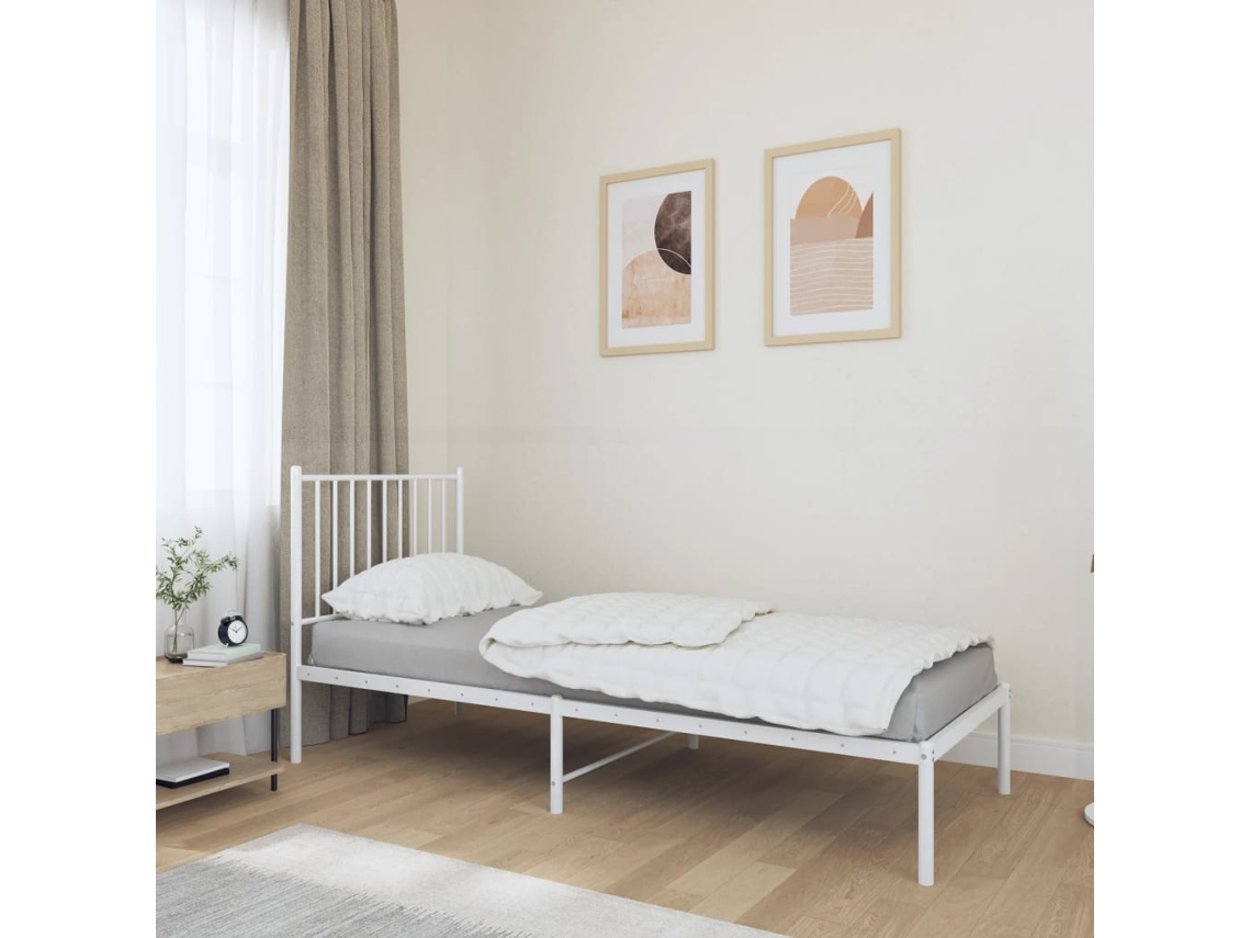 Estructura Cama Sin Colchón Con Cabecero Metal Blanco 80x200 Cm