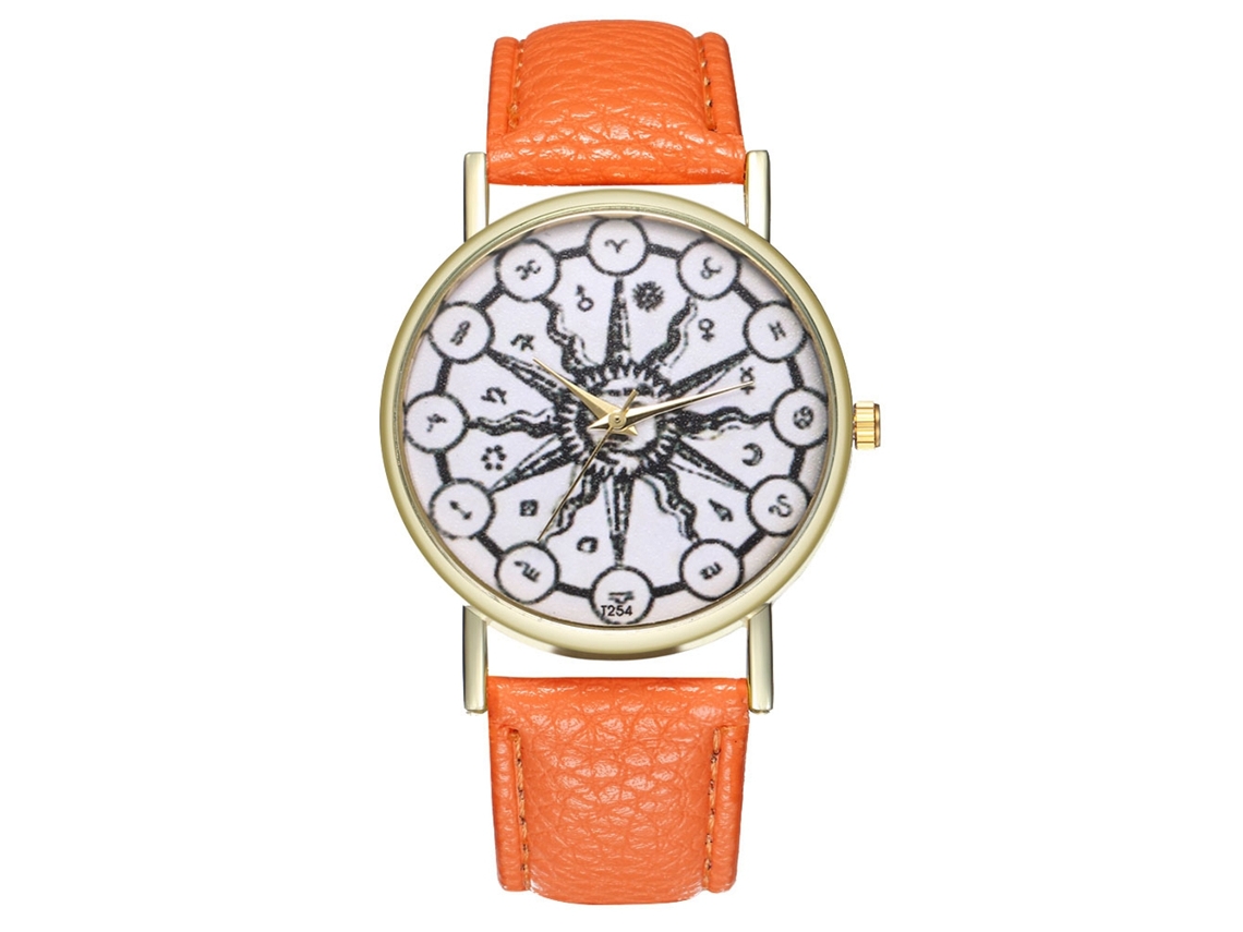 Reloj De Cuarzo Con Correa De Cuero, Estampado De Pintura Abstracta, Único Para Los Amantes Del Naranja.