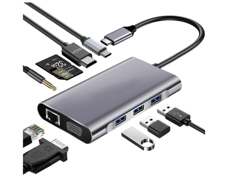 Concentrador USB C estación de acoplamiento USB C para dos monitores 10 en 1 con USB C a HDMI 4K 1080P VGA cargador PD Gigabit Ethernet gris BISBIS...