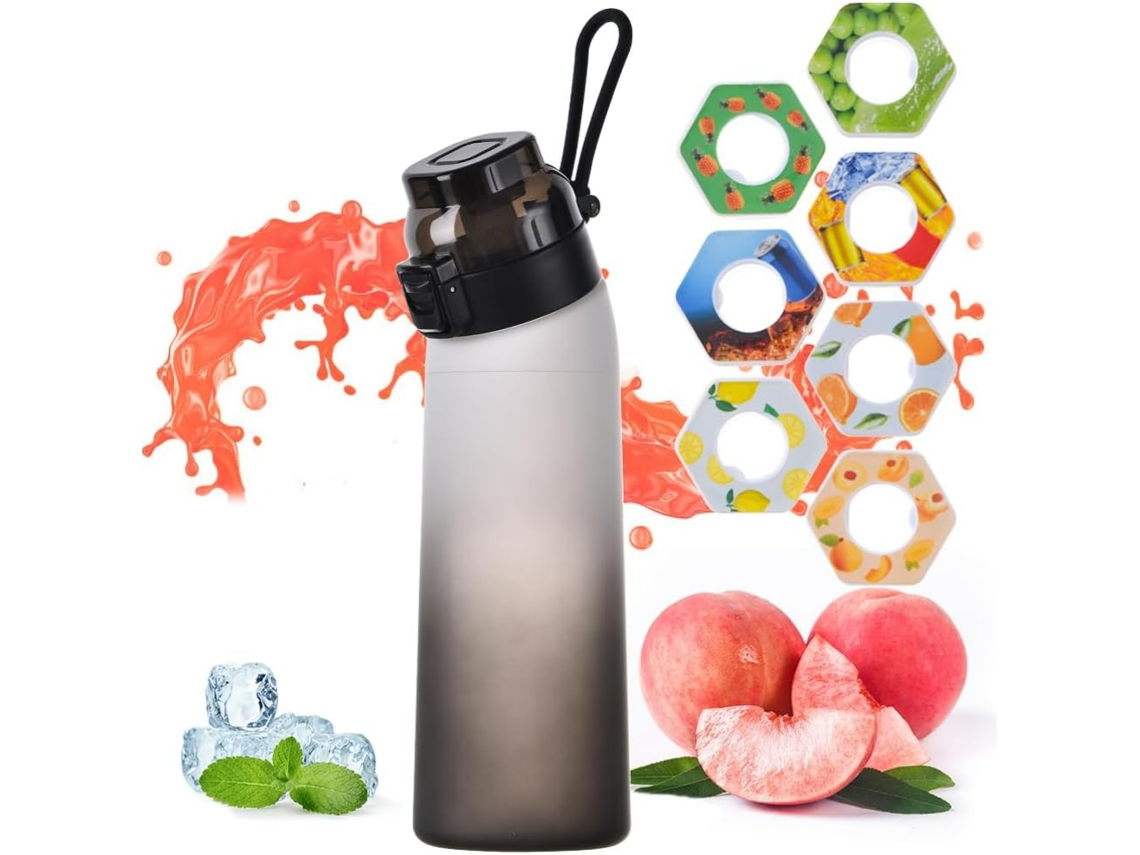 Botella CUICH Botella de Agua con Fragancia con 7 Cápsulas de Sabor Air Water Up Bottle 650Ml Negra