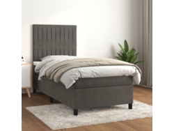 Cama Box Spring Con Colchón Terciopelo Gris Oscuro 90x190 Cm