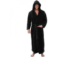 Bata De Flanela Para Homem Com Capuz, Grosso E Quente, Kimono Longo Casual Outono/primavera 4xl Negro