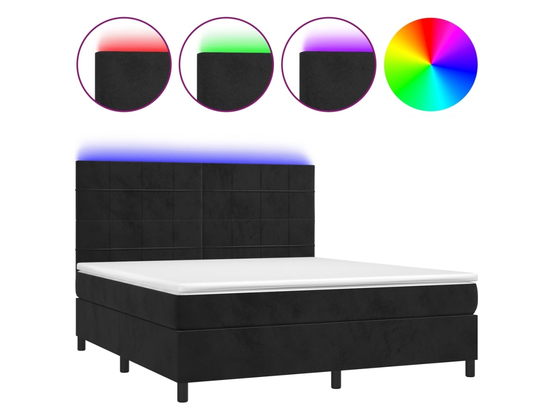 Maison Exclusive - Cama Box Spring Colchón Y Led Terciopelo Negro 160x200 Cm