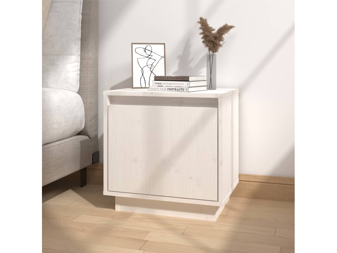 Mesita de Noche 40X30X40 Cm Madera de Pino Maciza Blanco