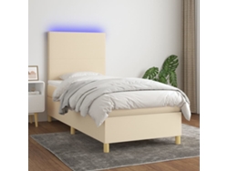 Cama Box Spring Colchón Y Luces Led Tela Crema 90x200 Cm