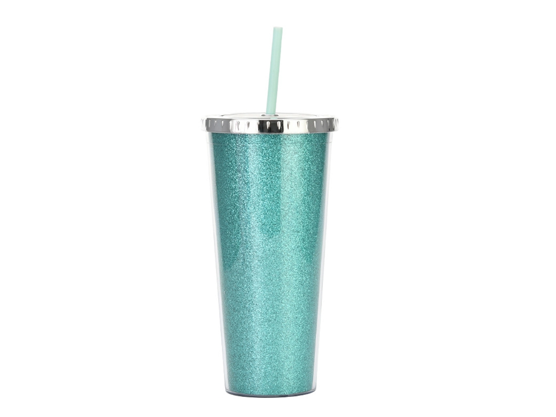 Taza brillante plástica reutilizable de la bebida de la taza de la agua fría 700ml con la capa doble de la tapa y de la paja JEIIBRZUI