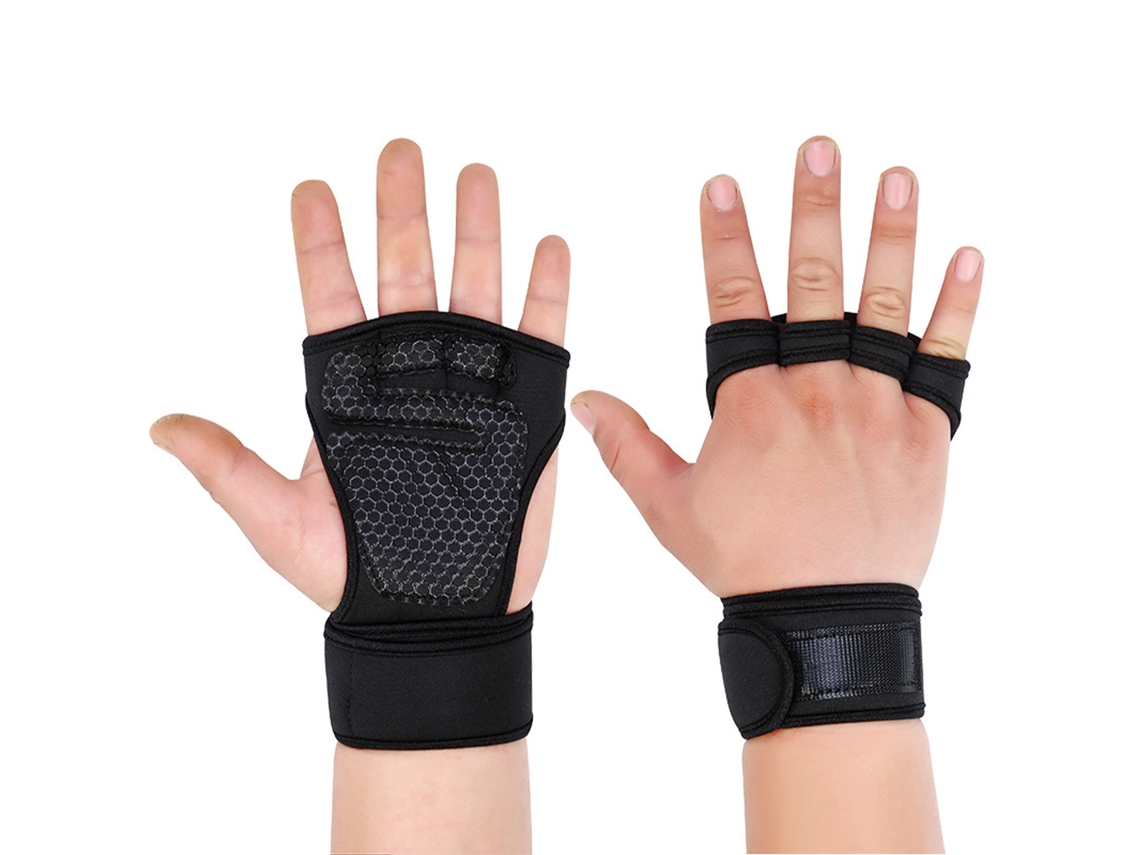 2026-1 Par Black Guantes De Muñeca Para Levantamiento De Pesas Antideslizantes Antichoque 4 Dedos Gimnasio Talla L