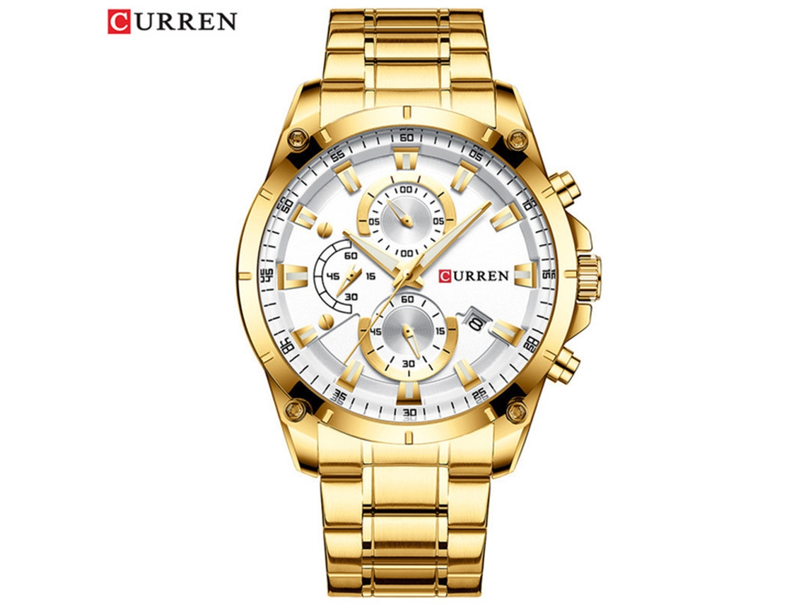 (reloj De Hombre, Dorado) Reloj De Negocios Con Calendario, Correa De Acero, Seis Agujas, Multifuncional
