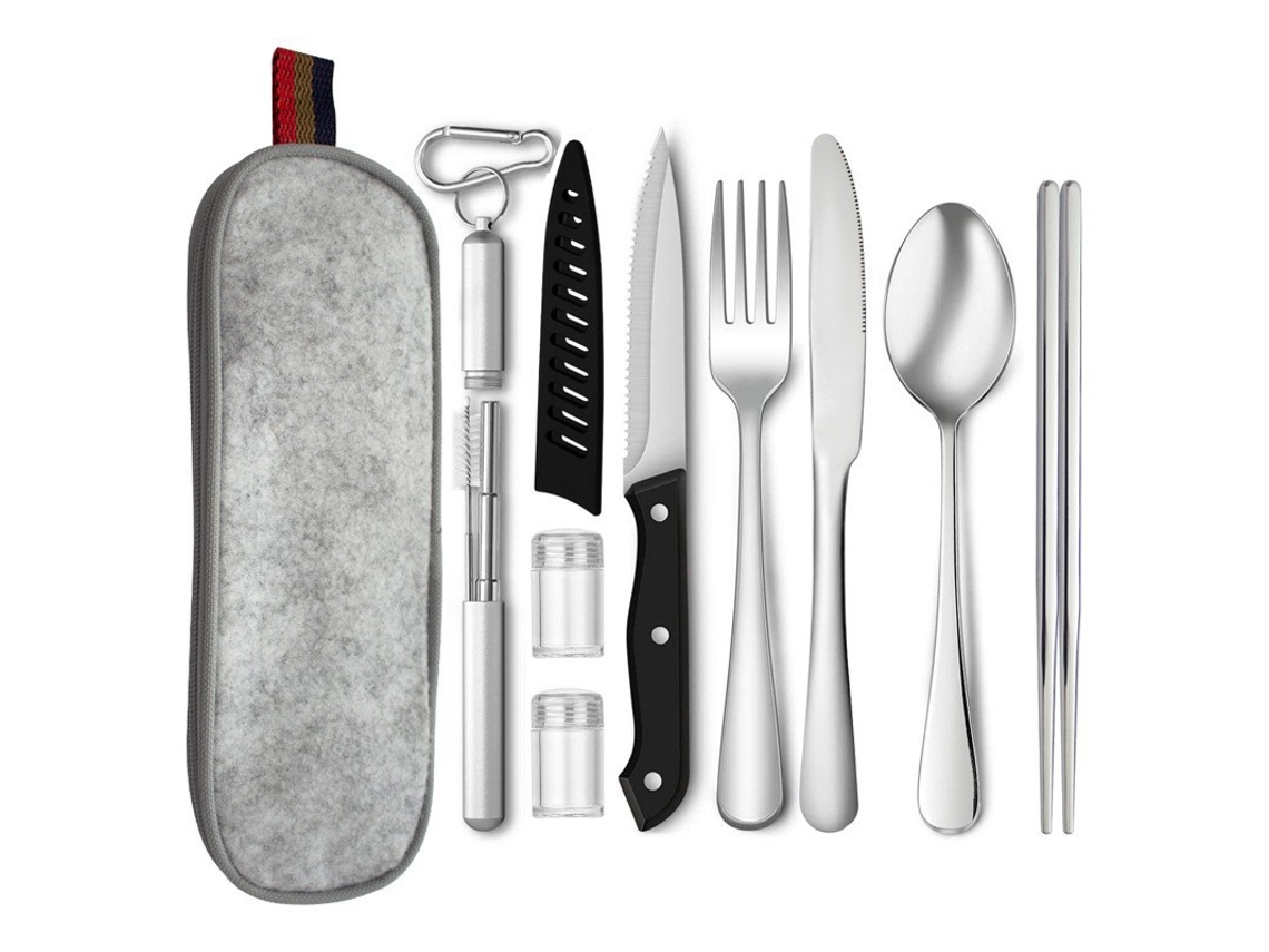 (juego De Plata) Juego De Cubiertos De Acero Inoxidable Para Exteriores: Cuchillo, Tenedor, Cuchara Y Palillos
