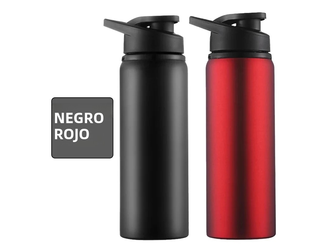 Botella de agua metálica portátil, reutilizable y a prueba de fugas MDUG (negra + roja)