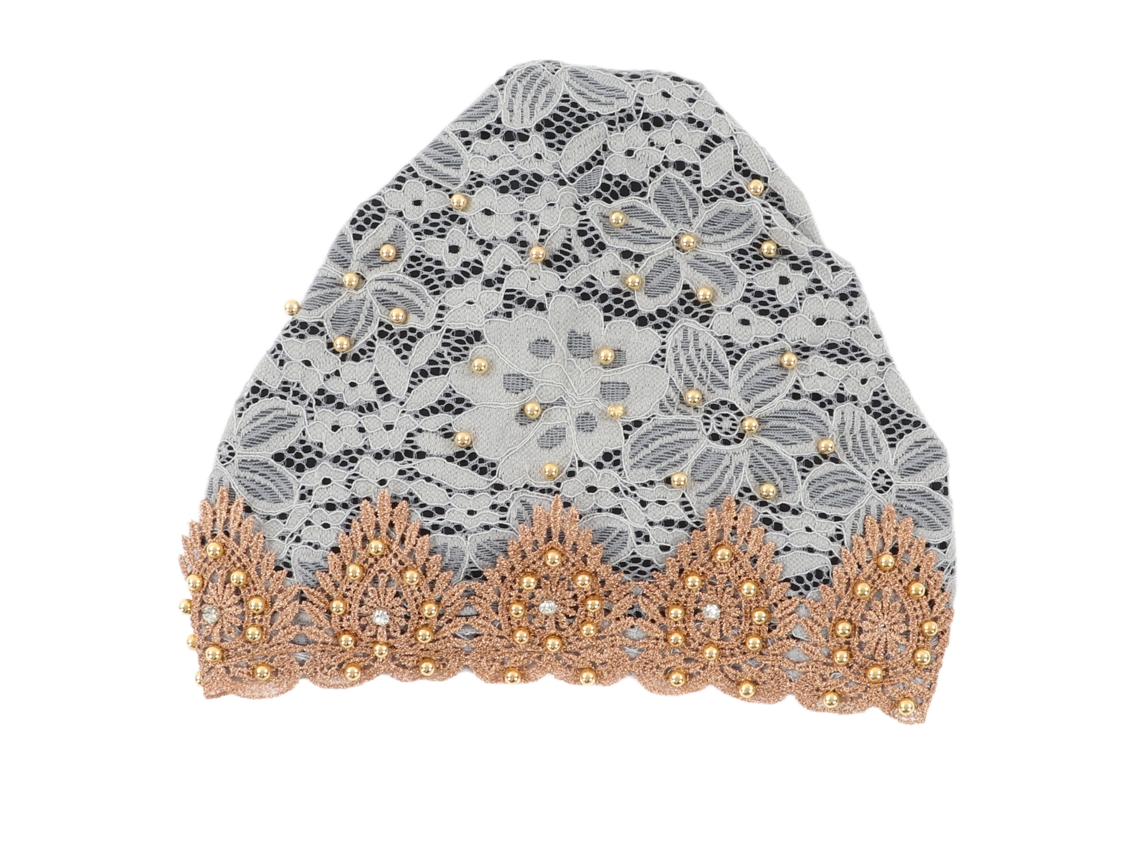 Turbante Musulmán Elegante, Cómodo Y Transpirable Con Diseño Floral Multicolor En Plata Y Gris.