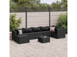 Conjunto de jardín de 8 piezas con cojines de mimbre negros de DKD Home Decor
