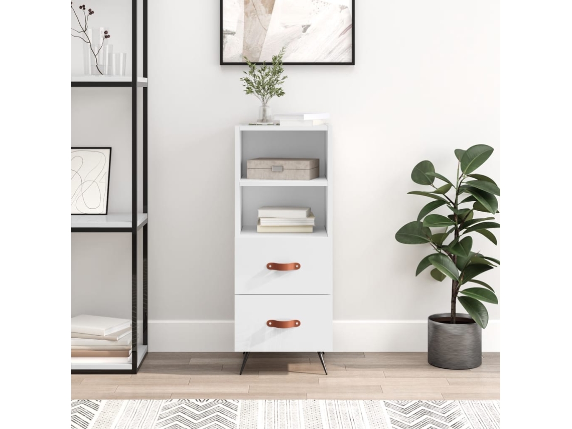 Aparador De Madera Contrachapada Blanco Brillante 34,5x34x90 Cm