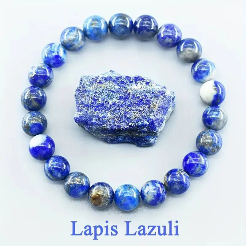 Pulsera De Cuentas De Piedra Natural De Lapislázuli De 19 Cm Para Yoga, Sanación Reiki, Amuleto Y Talismán De La Suerte.