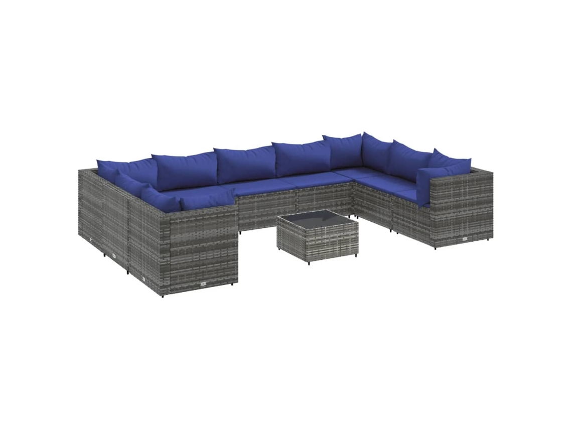 Conjunto de 10 Pcs Lounge de Jardim com Almofadões Vime Cinzento MAISON EXCLUSIVE