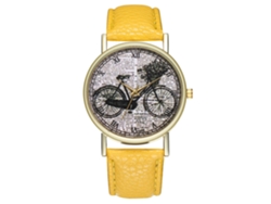 Reloj Unisex De Moda Informal Con Correa De Cuero Y Movimiento De Cuarzo Amarillo.