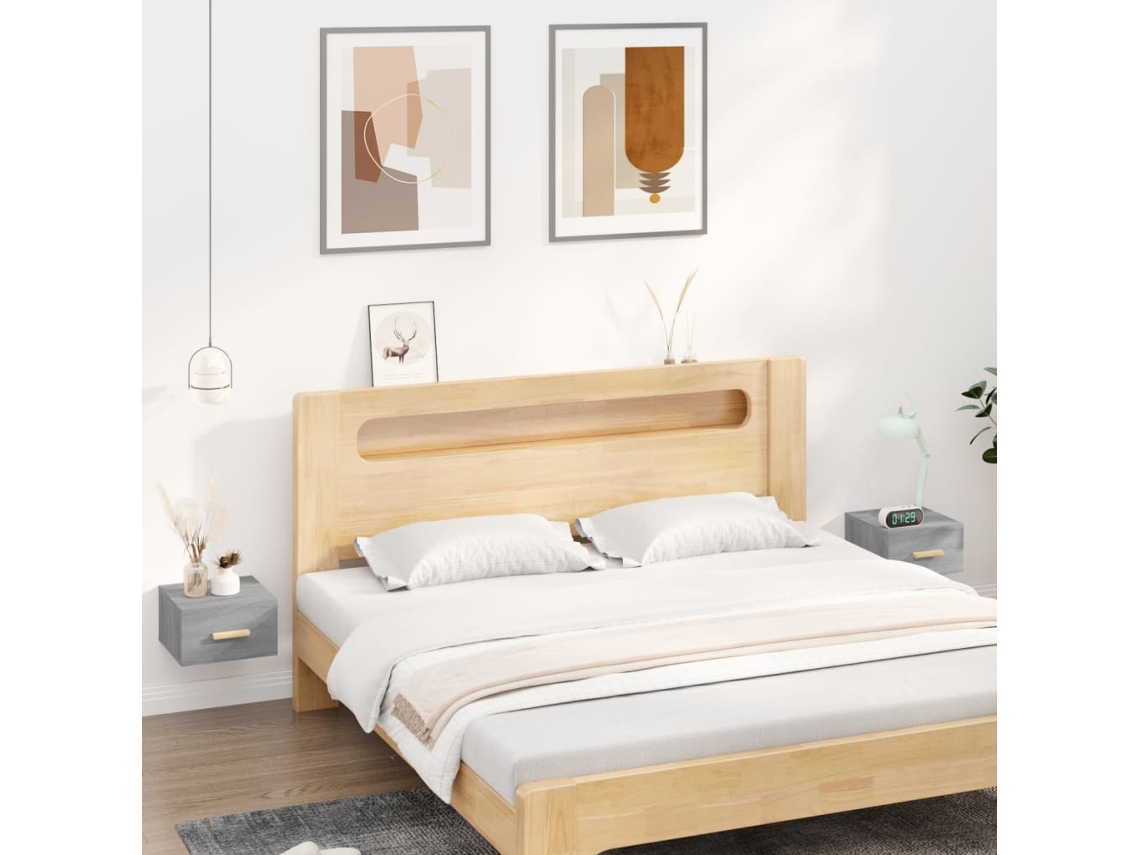 Mesitas de Noche LOVELY HOME Mesinha de Parede 2 Pcs 35X35X20 Cm Cinzento Sonoma