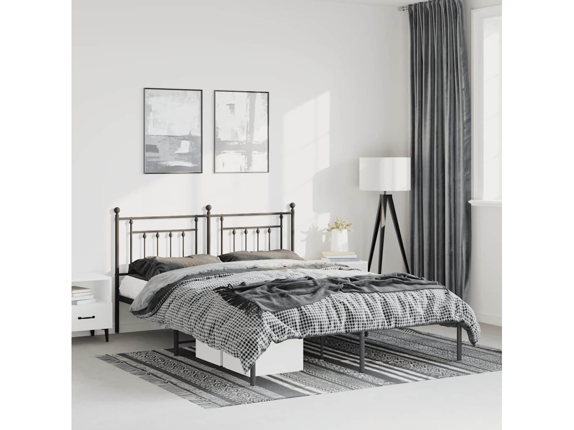 Estructura Cama Sin Colchón Con Cabecero Metal Negro 135x190 Cm