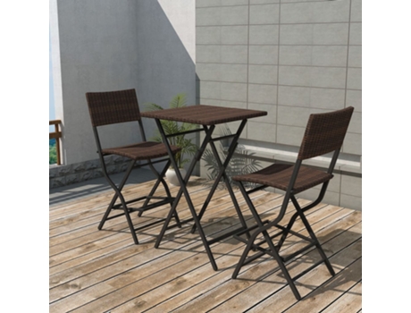 Mesa y sillas de jardín plegables 3 pzs acero poli ratán marrón MAISON EXCLUSIVE