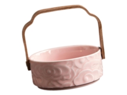Cesta decorativa con asa de madera y soporte de cerámica slowmoose