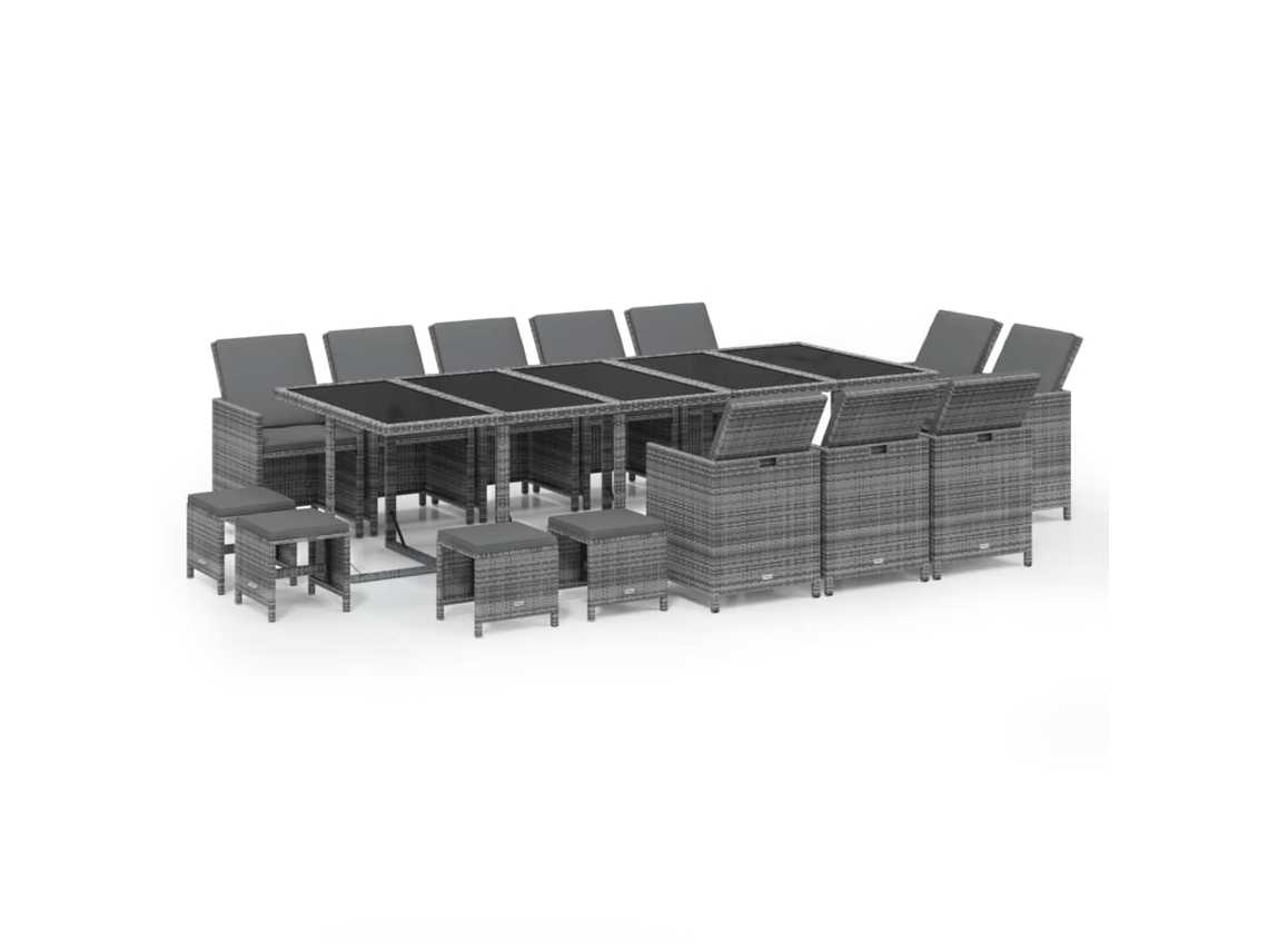 Maison Exclusive - Set Comedor Jardín 15 Pzas Y Cojines Ratán Sintético Gris