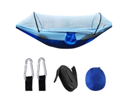 Hamaca de camping con mosquitera, nailon 210t, azul claro.