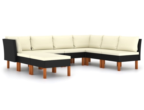 Conjunto 8 de muebles de jardín VIDAXL y cojines ratán sintético negro