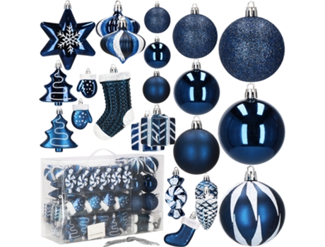 77 adornos para el árbol de Navidad. Color Azul Marino. 21 Tipos Y Formas Diferentes. Adornos de Navidad.