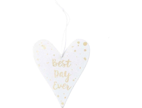 Colgante de Corazón de Madera RICO DESIGN Blanca con Escritura de Oro - Best Day Ever
