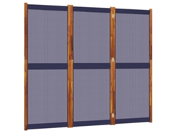 Biombo separador de ambientes, 3 paneles, 210 x 180 cm, Textilene azul y madera, Dec030761