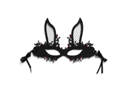 Máscara de mascarada con orejas de conejo, diseño gótico con detalles de diamantes de imitación, máscara de media cara para disfraz, cómoda de llevar.