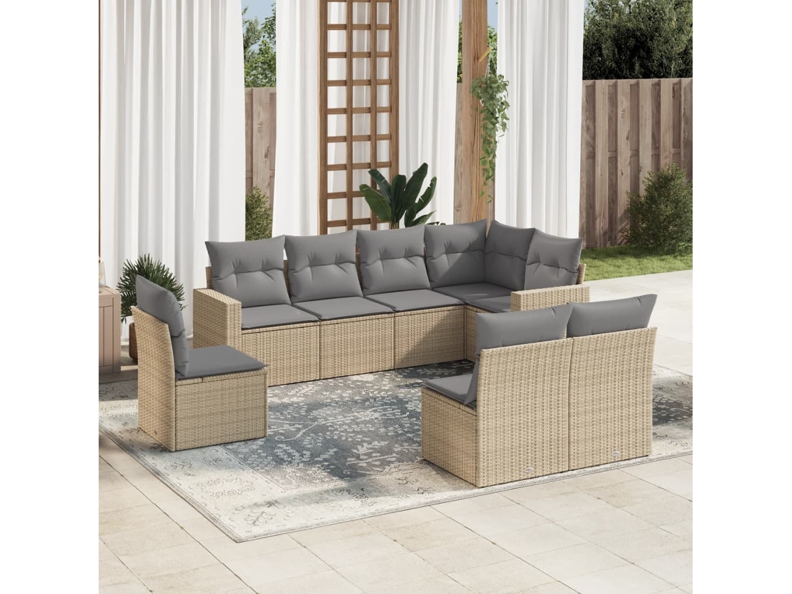 Conjunto de 8 sofás de jardín con cojines de mimbre beige Dkd Home Decor