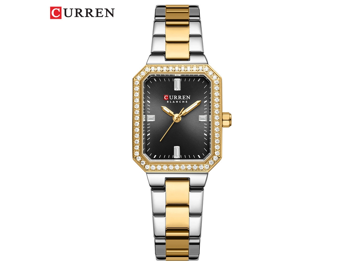Reloj De Cuarzo Cuadrado Pequeño Para Mujer (dorado Y Negro), Resistente Al Agua Con Diamantes De Imitación.