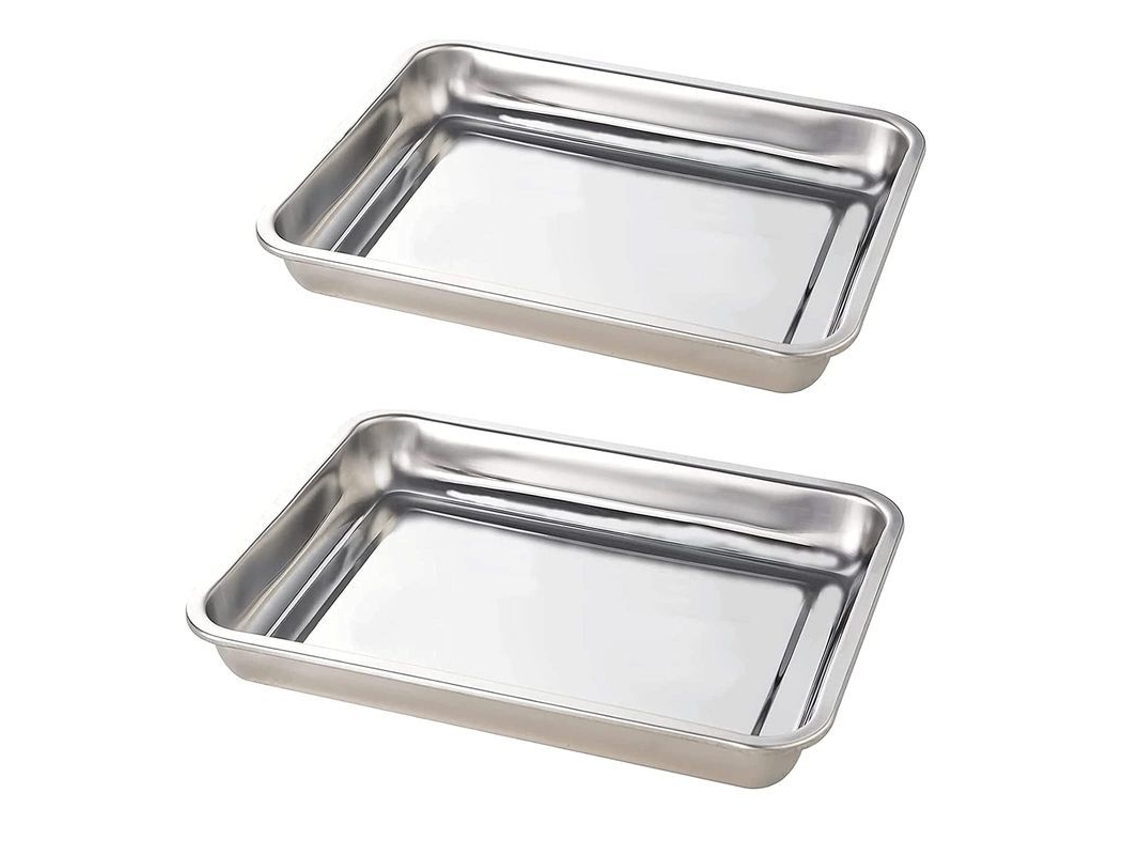 Rebe - Juego de 2 bandejas para hornear antiadherentes de acero inoxidable para horno, 32x22x4,8 cm