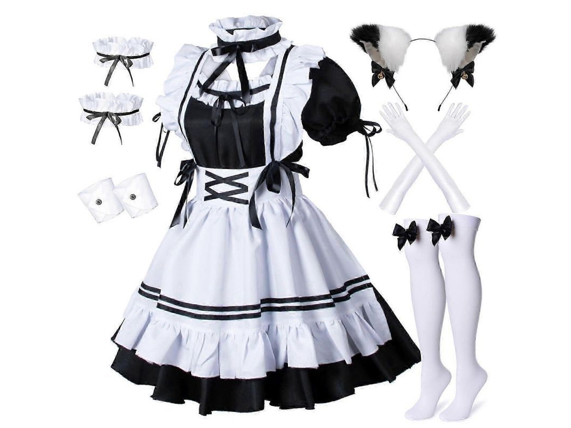2026altiro-disfraz De Cosplay De Sirvienta Francesa Estilo Anime Lolita Con Orejas De Gato, Guantes Y Medias Para Mujer, Talla Xxl, Blanco Y Negro.