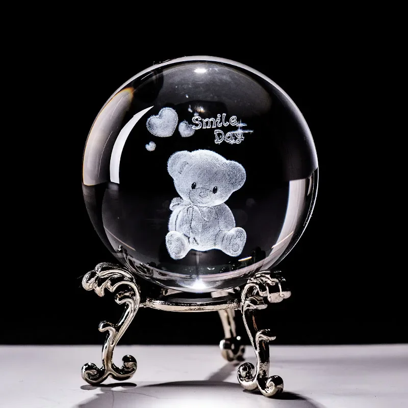 (base Plateada De 60 Mm) Figura De Animal De Cristal Con Bola De Vidrio Grabada Con Láser 3d