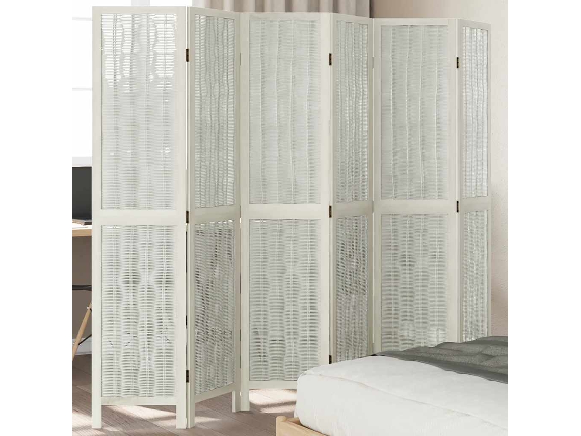 Biombo de 6 paneles de madera maciza de paulownia, blanco, Wsd222448 Lovely Home