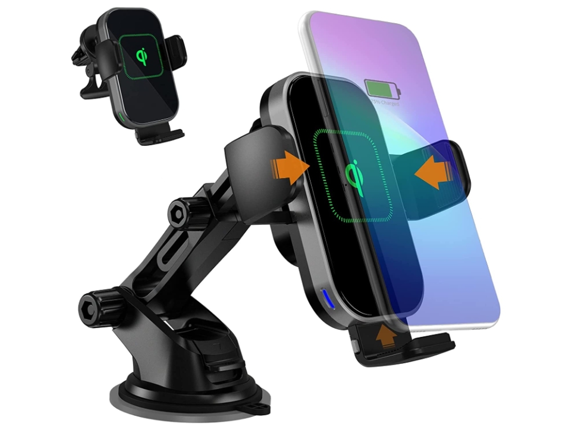 Cargador Qi Fast Wireless Car Mount Fixação Clips Ventilação Sensor Inteligente YIZHOOD Negro