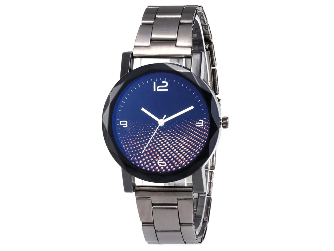 Elegante Reloj De Pulsera Para Parejas Con Brazalete De Acero Y Esfera Redonda Azul Oscuro.