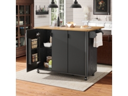 Isla De Cocina Auxiliar De Madera, Aparador De 130x75x92cm, Extensible Con Ruedas, Toallero, Blanco/negro.