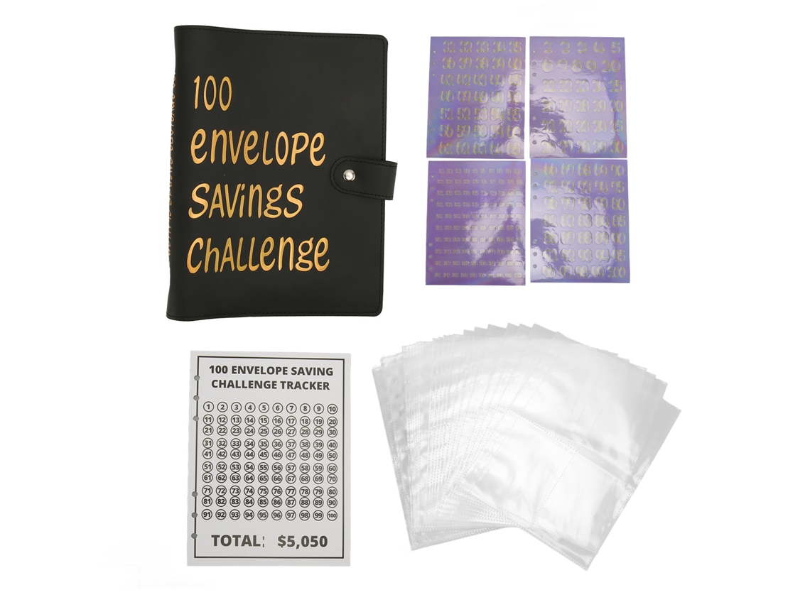 Carpeta de cuero sintético impermeable A5 con 100 hojas para niños y adultos, color negro