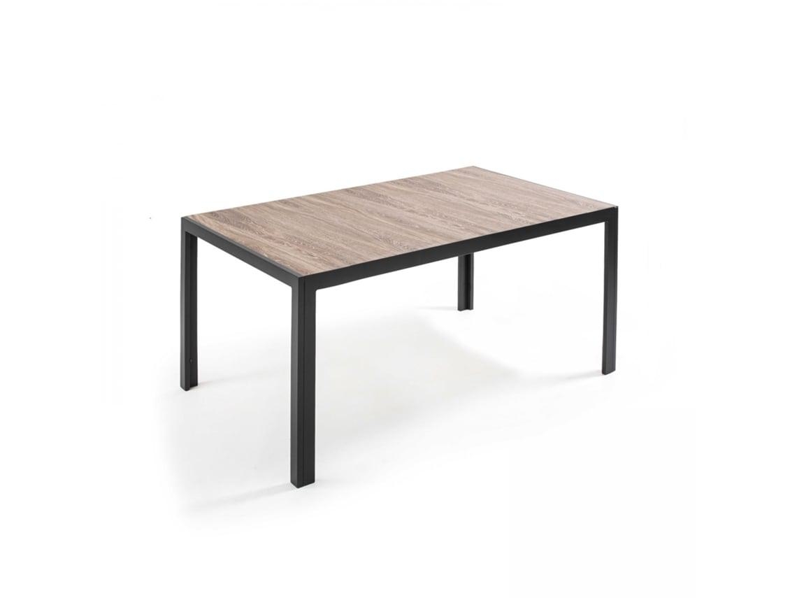 Mesa de jardín de aluminio y cerámica con efecto madera (166 x 100 x 74,5 cm)