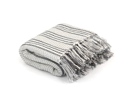 MAISON EXCLUSIVE Manta a rayas de algodón gris y blanco 125x150 cm