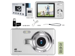 Cámara digital retro vintage (alta definición, CCD portátil) en color plata con tarjeta de memoria de 32 GB, lector de tarjetas y adaptador OTG para Android/Huawei.
