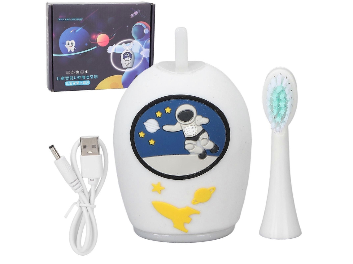 Cepillo de dientes eléctrico en forma de U, fabricado en silicona suave, resistente al agua IPX7, con cepillado automático de 36° para niños (blanco GOKOCO)