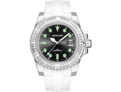 VEANXIN Relojes para Fecha Giratoria Reloj de Silicona Reloj de Pulsera Impermeable-blanco negro