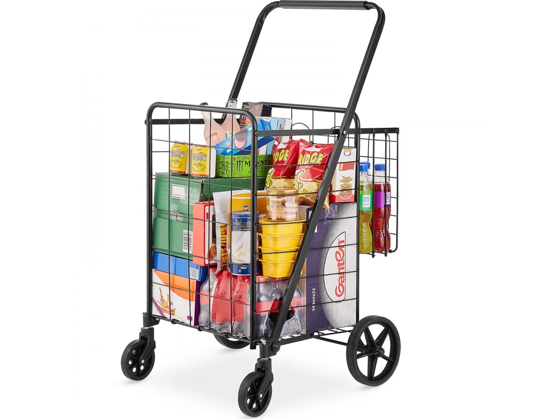 Carrito De Compras Plegable De 50 Kg Con Cestas Dobles, Ruedas Giratorias 360° Tekmaquinas