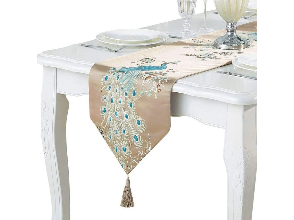 2026-mantel De Mesa Pavo Real Bordado Con Borlas 33x211 Cm Antideslizante Rectangular Café