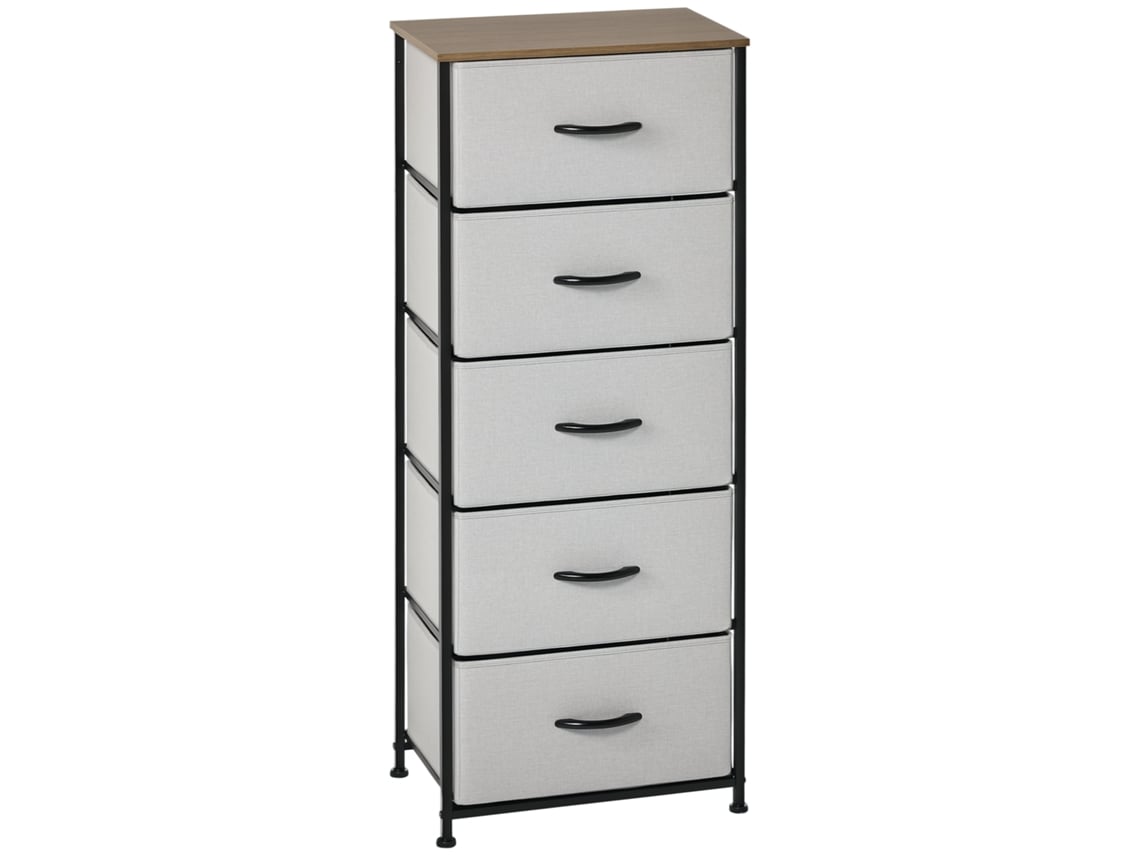 Cómoda De 5 Cajones, Mueble De Almacenamiento Con Cajones Plegables De Tela - Estructura De Acero Negro - 45 X 30 X 116 Cm Gris